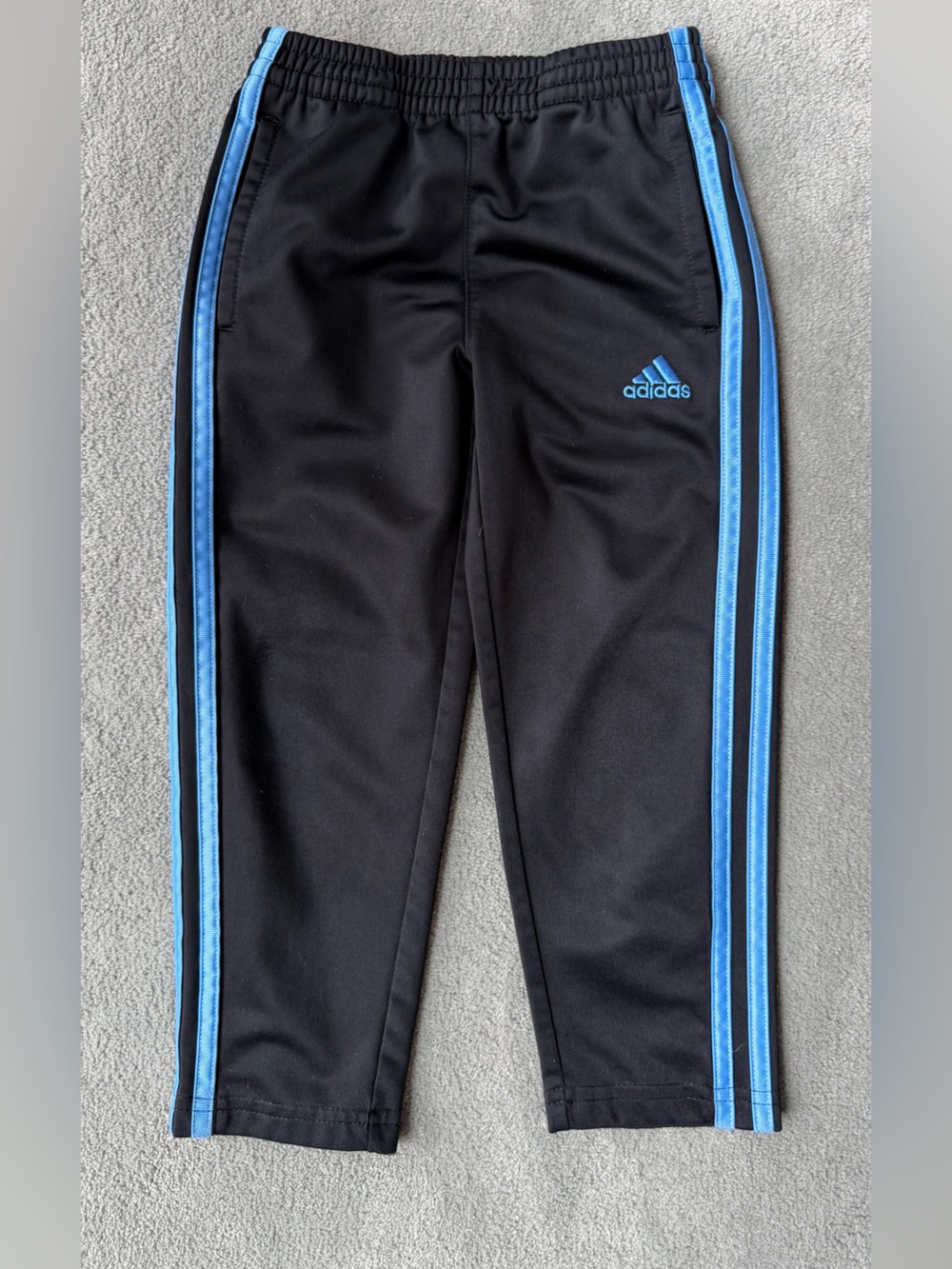 adidas Kids Black Track Pants with Light Blue Classic Three Stripes